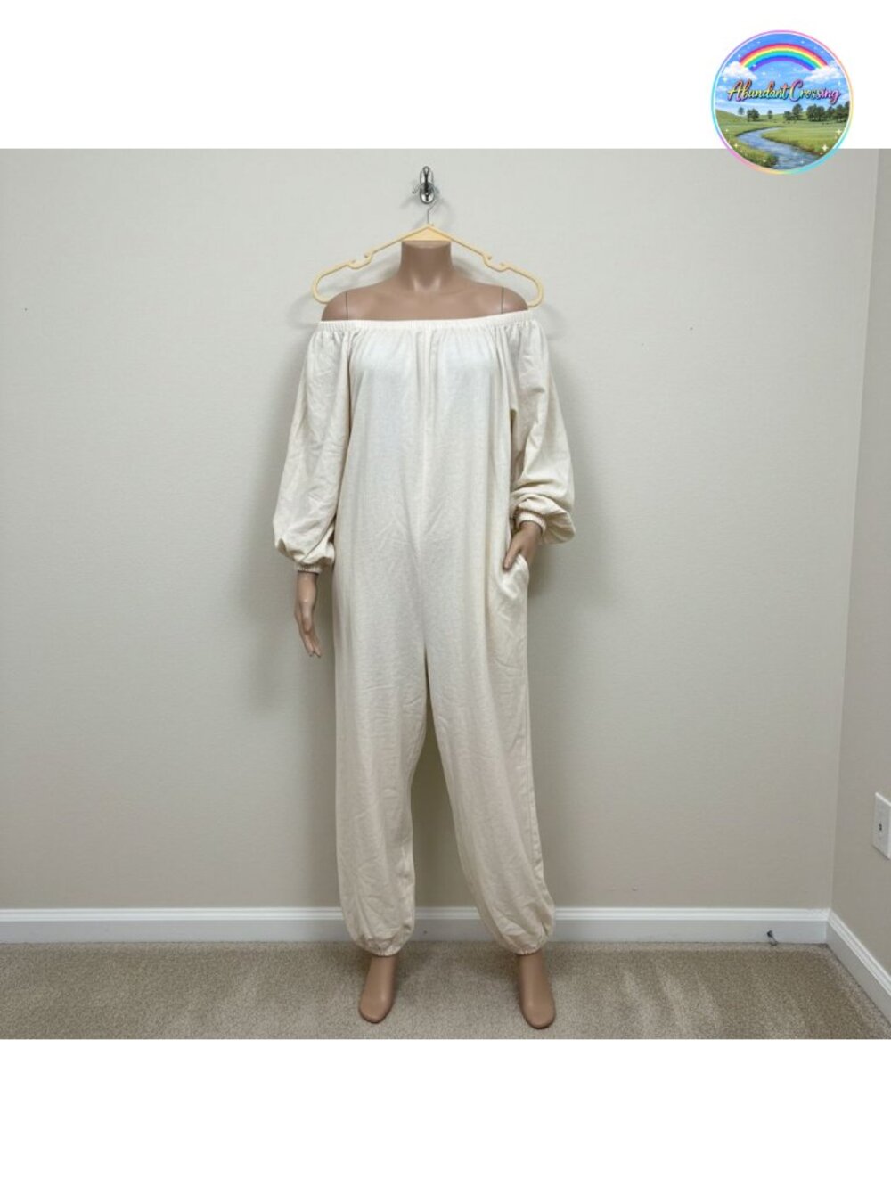 Women's Off Shoulder Long Sleeve Wide Leg Jumpsuit with Pockets Plus Size